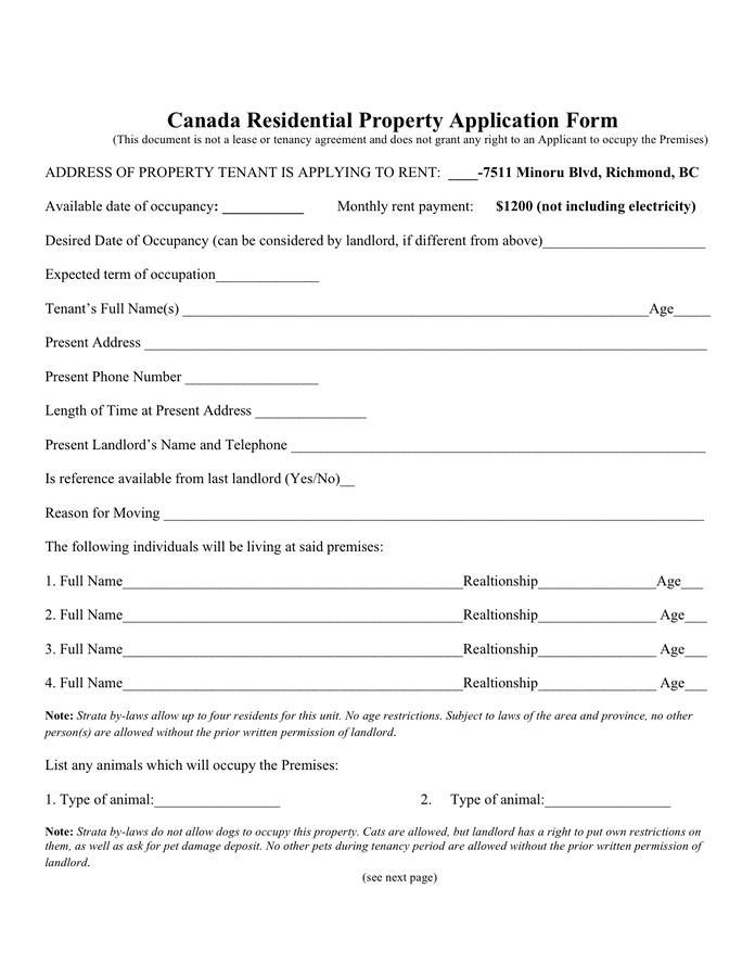 Rental Application Template download free documents for PDF, Word and