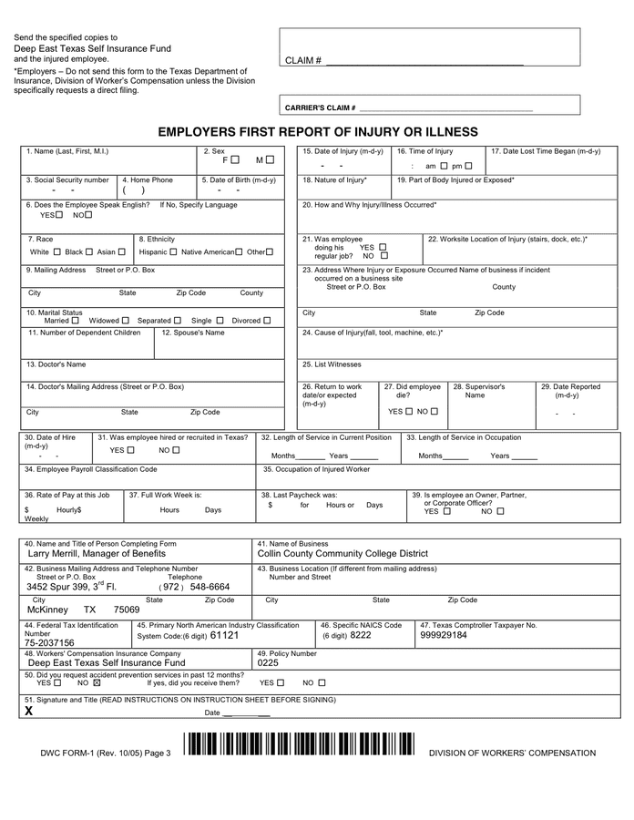 Division Of Workers Compensation Form Twcc In Word And Pdf Formats