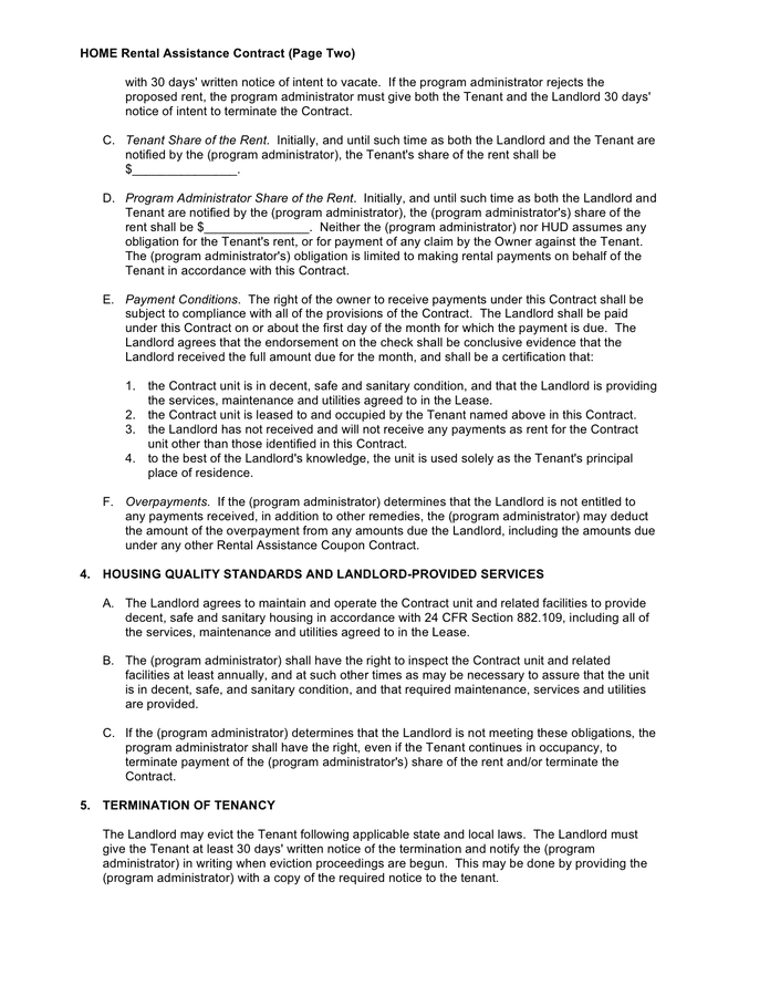 Home Rental Assistance Contract In Word And Pdf Formats Page 2 Of 5 0988