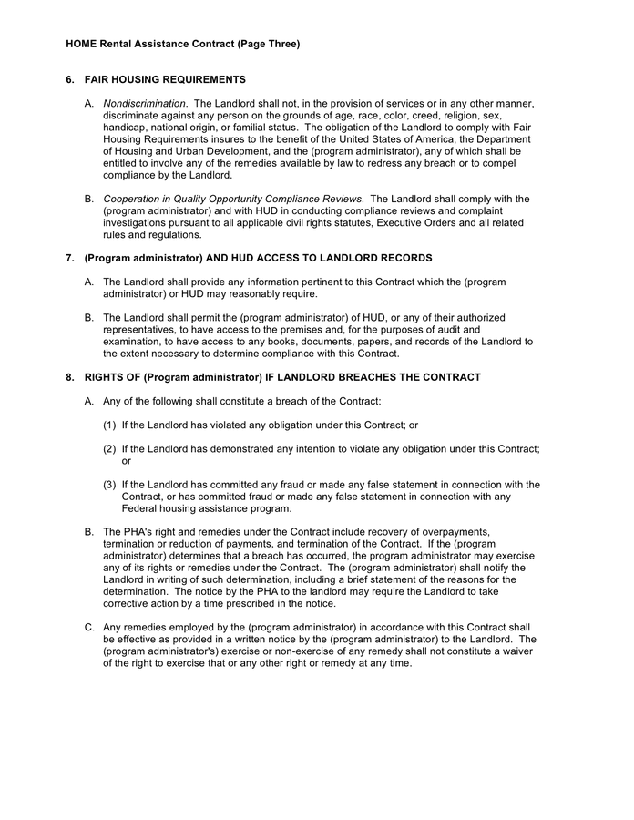 Home rental assistance contract in Word and Pdf formats page 3 of 5