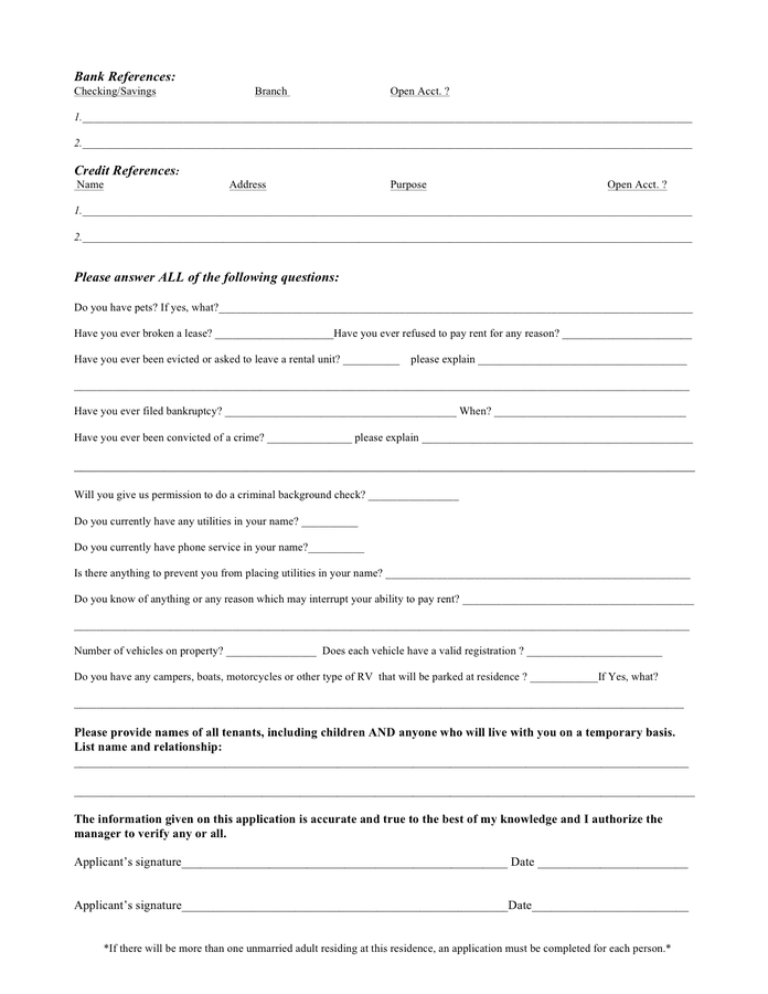 Rental application template in Word and Pdf formats - page 3 of 3