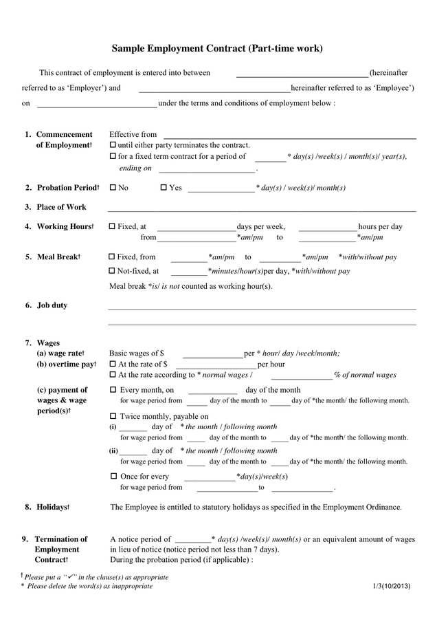 Employment Contract in Word and Pdf formats