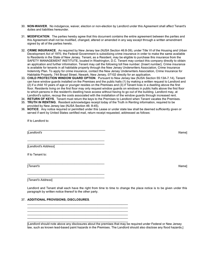 Residential lease agreement (New Jersey) in Word and Pdf formats - page ...