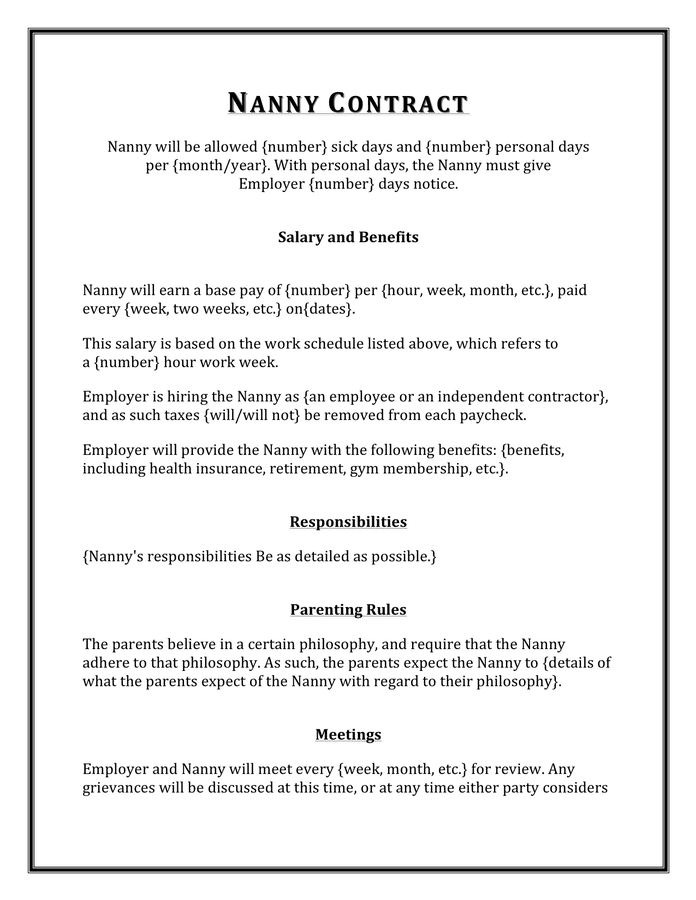 Nanny Contract Template Word