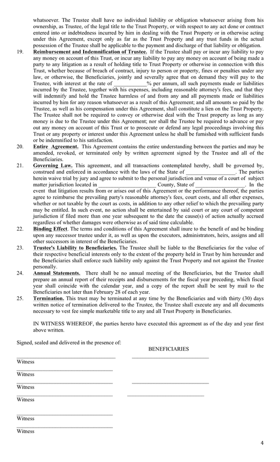 Agreement and declaration of trust template in Word and Pdf formats