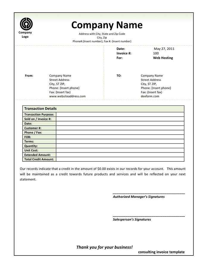 Consulting invoice template in Word and Pdf formats