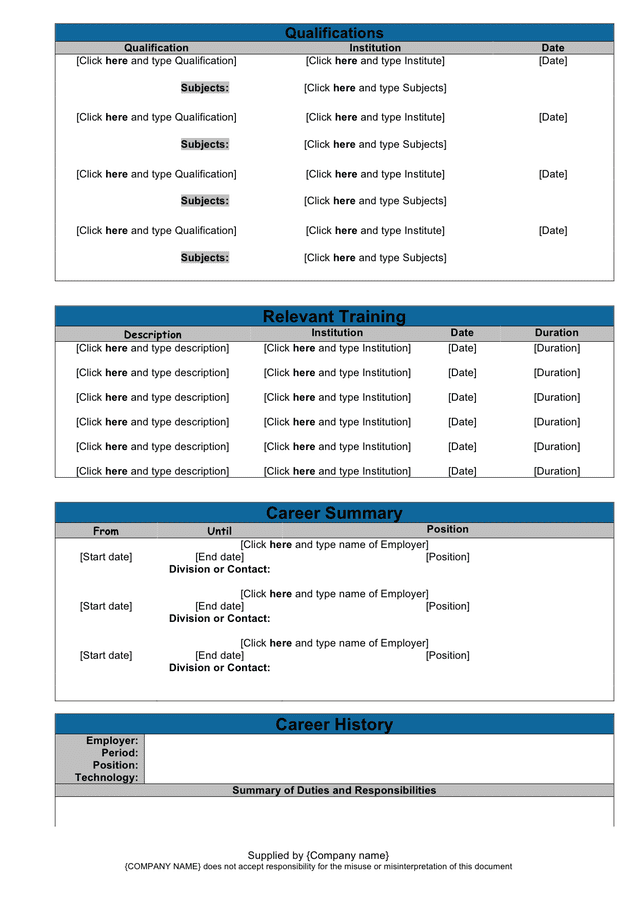 Curriculum vitae template in Word and Pdf formats - page 3 of 4