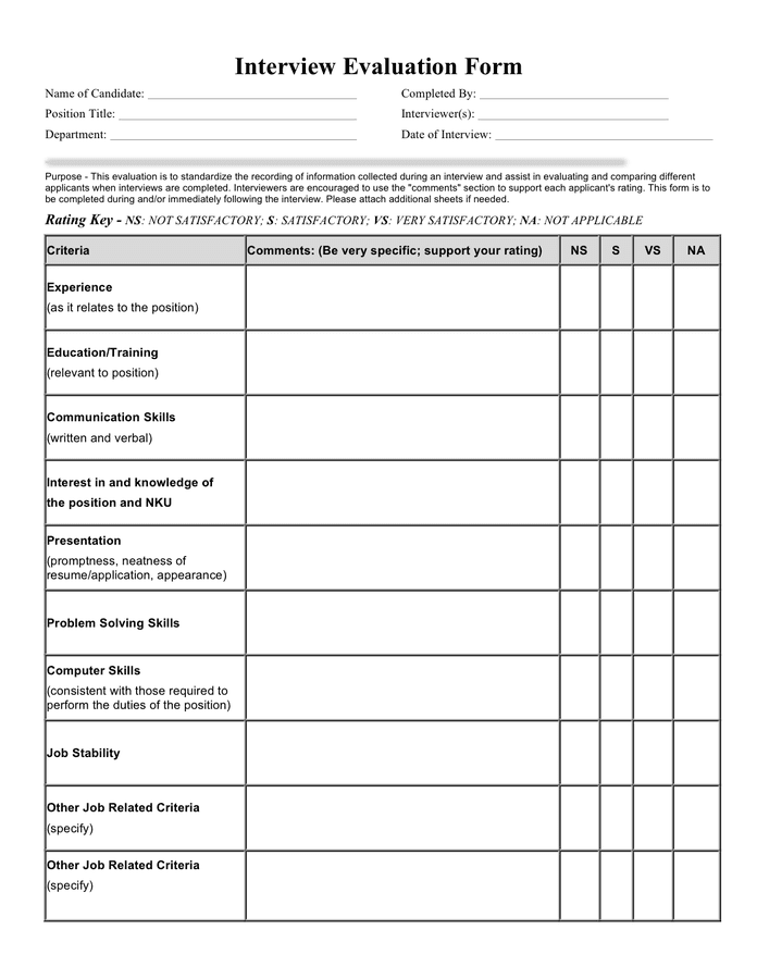 Interview Evaluation Form download free documents for PDF, Word and Excel