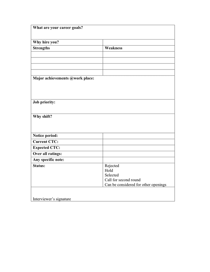 Interview assessment form in Word and Pdf formats - page 2 of 2