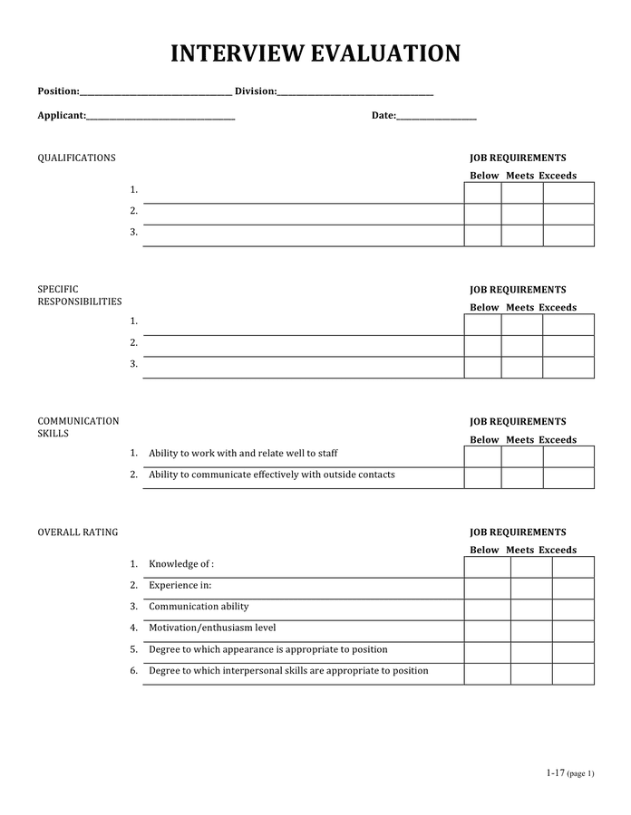 Interview Evaluation Form Download Free Documents For PDF Word And Excel