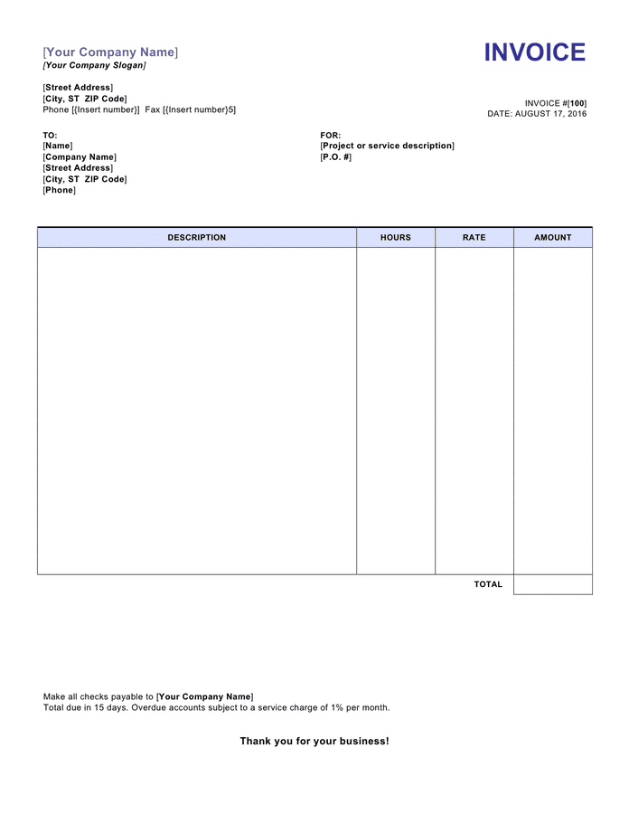 sample invoice template for word