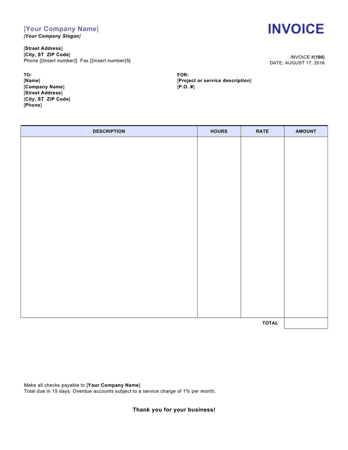 blank word invoice template