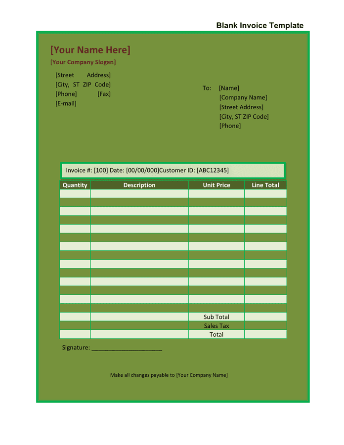 Blank Invoice Template download free documents for PDF, Word and Excel