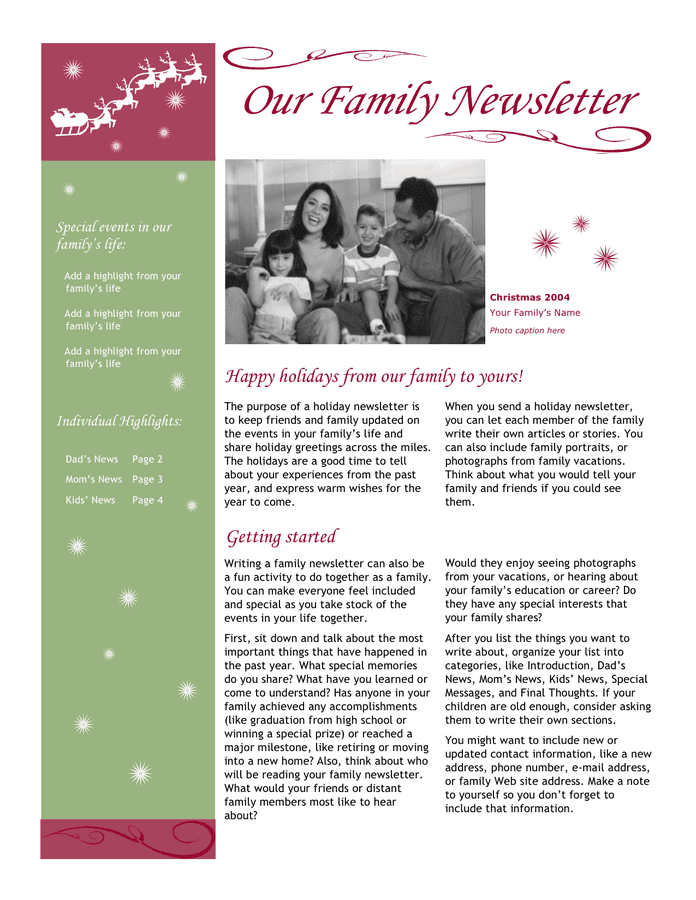 Family Newsletter Template In Word And Pdf Formats