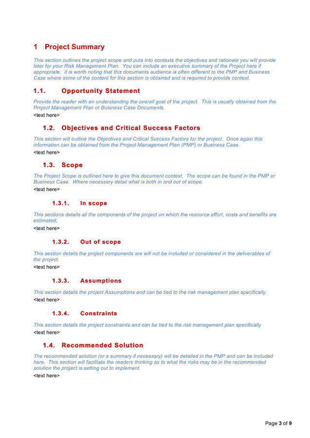 Risk management plan template in Word and Pdf formats - page 4 of 5