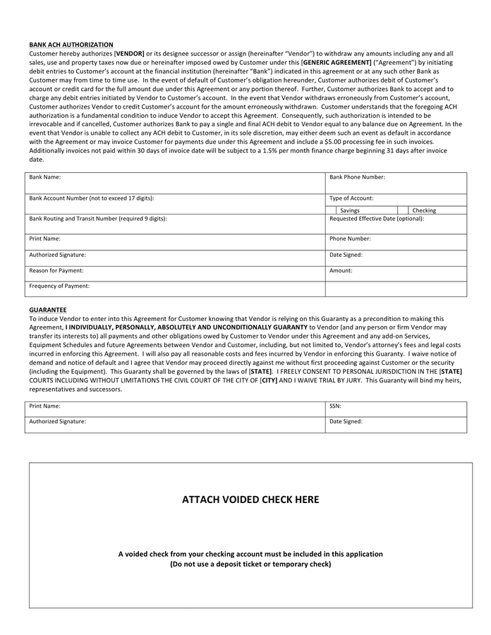 Free Ach Authorization Form Template