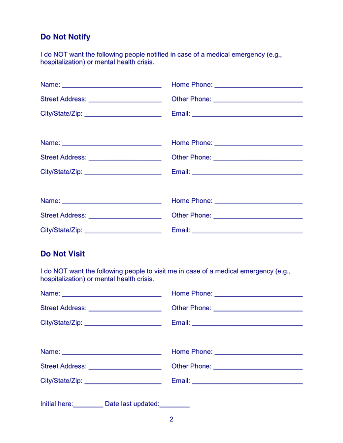 VA Advance Directive Worksheet in Word and Pdf formats page 2 of 4