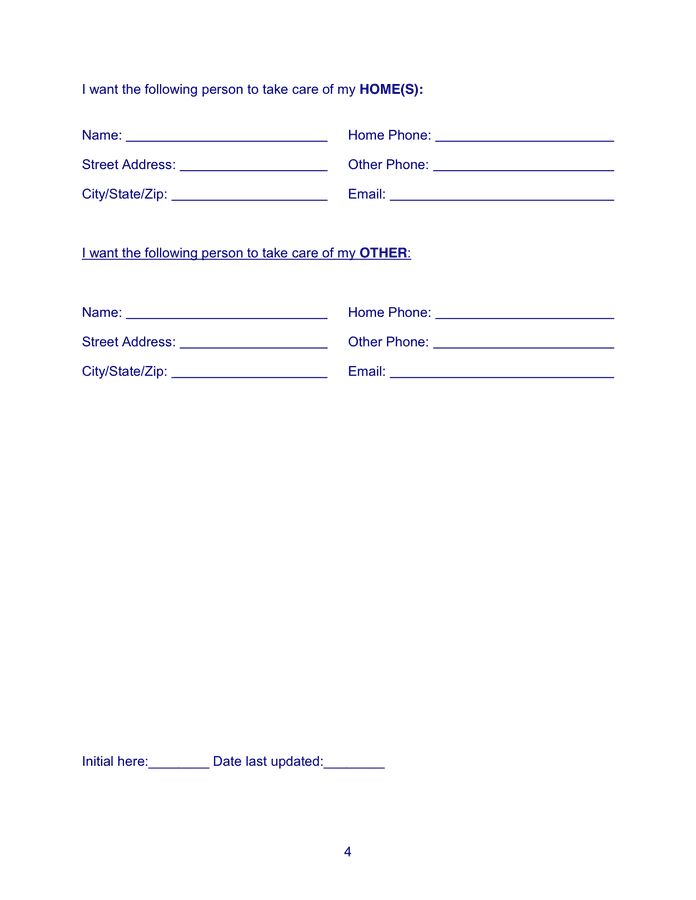 VA Advance Directive Worksheet in Word and Pdf formats - page 4 of 4