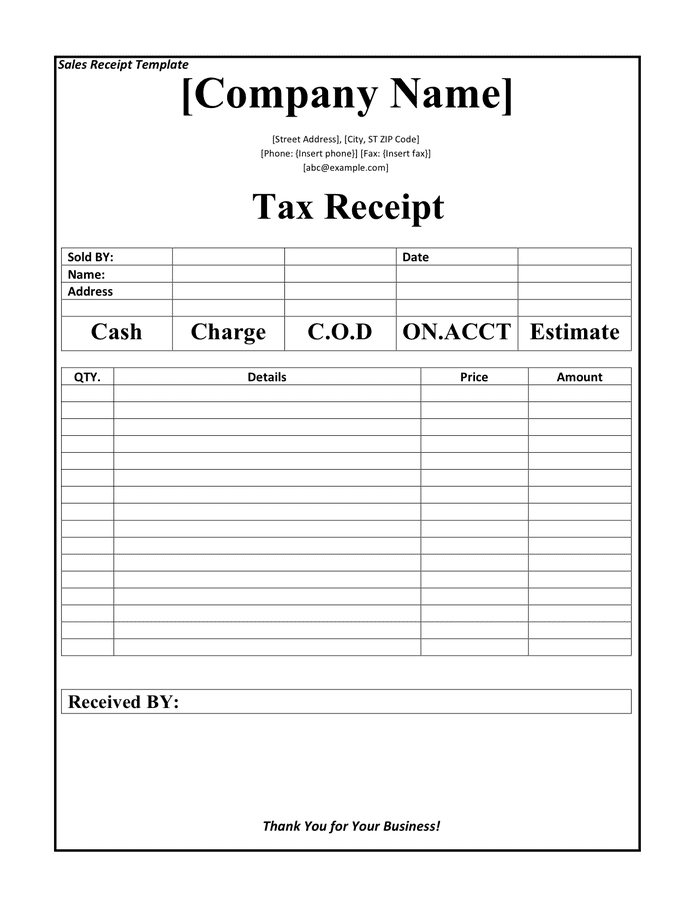 Sales receipt template in Word and Pdf formats