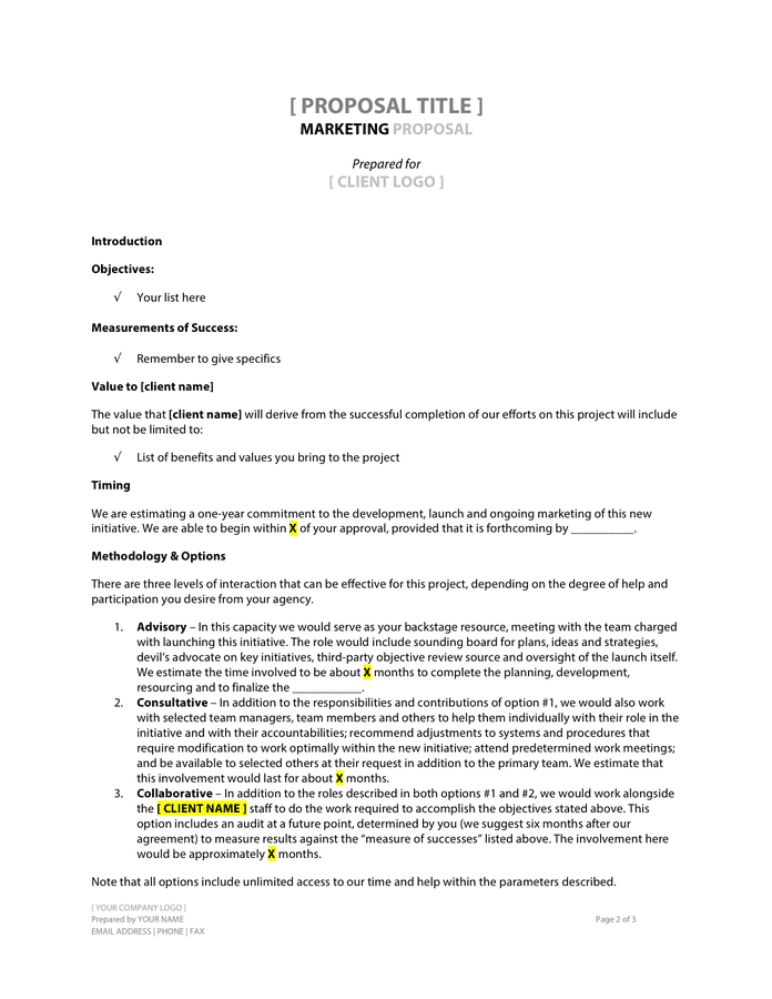 marketing research proposal format