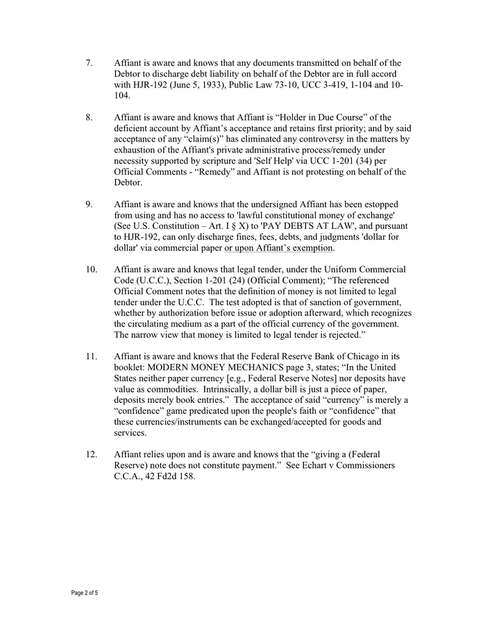 Affidavit template in Word and Pdf formats - page 2 of 5