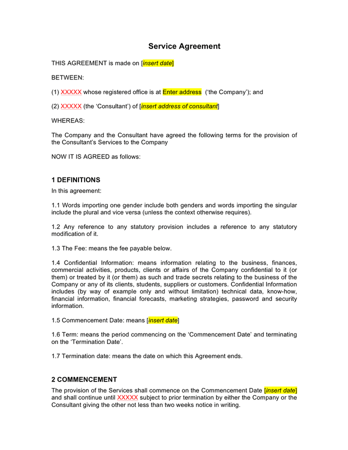 Service Agreement Template GB In Word And Pdf Formats