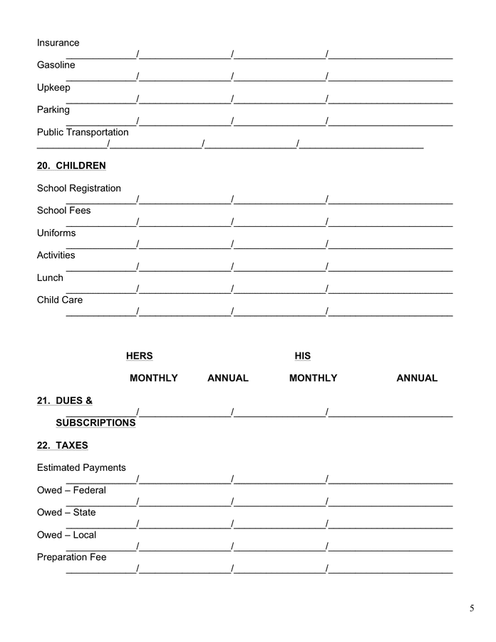 Household budget template in Word and Pdf formats - page 5 of 6