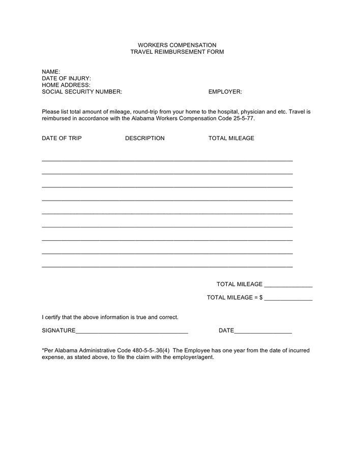 Mileage Reimbursement Form download free documents for PDF, Word and