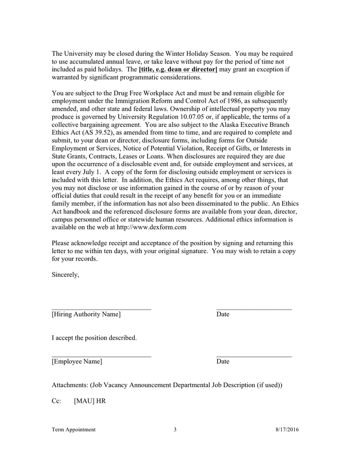 Staff Term Appointment Letter in Word and Pdf formats - page 3 of 4