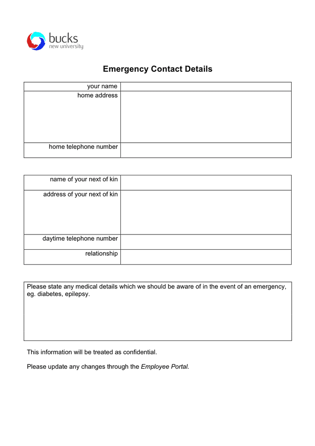 Emergency Contact Form In Word And Pdf Formats