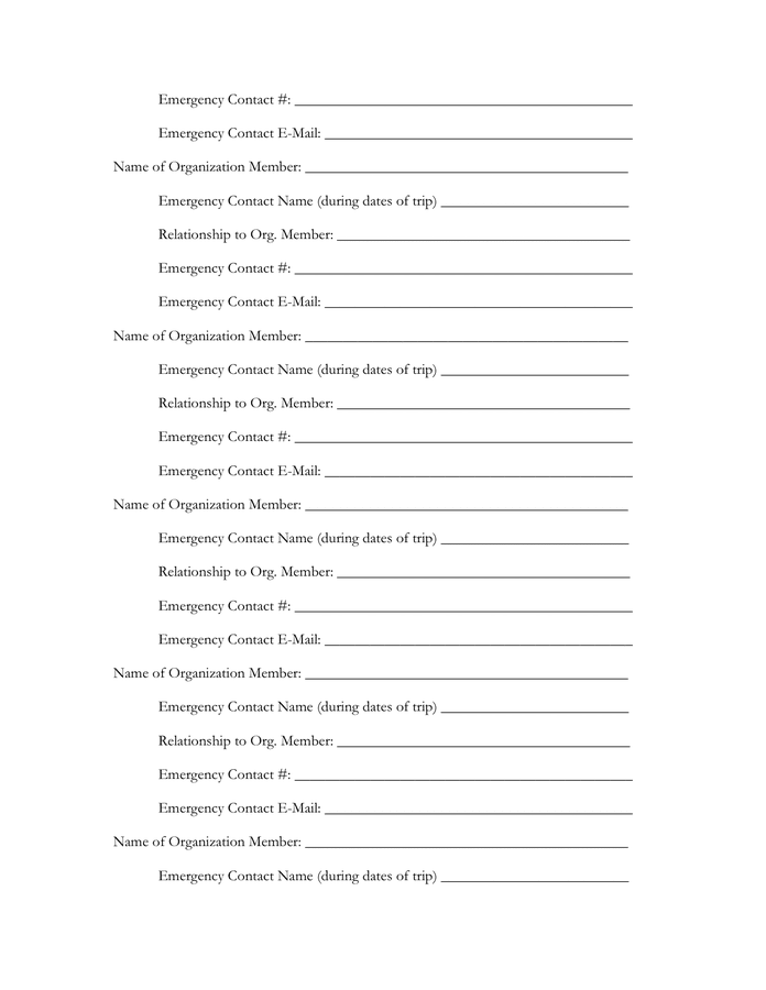 University emergency contact form in Word and Pdf formats - page 4 of 5