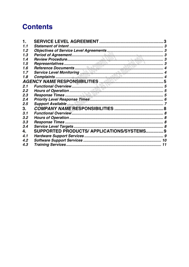 service level agreement in Word and Pdf formats - page 2 of 11