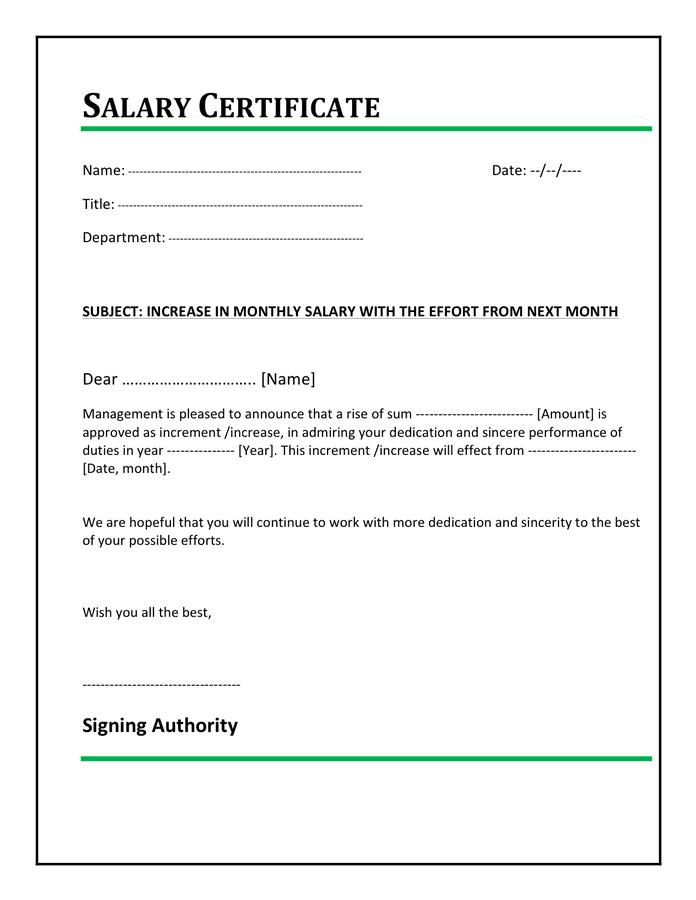 Salary increase template in Word and Pdf formats