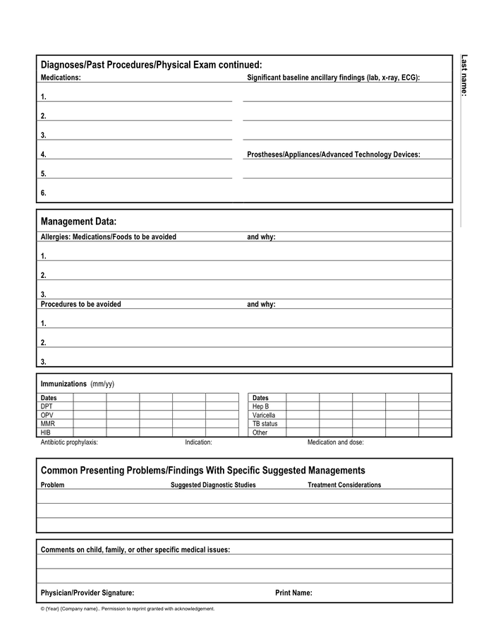 Emergency Information Form For Children With Special Needs In Word And 