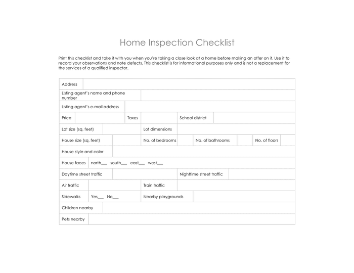 Home inspection checklist in Word and Pdf formats