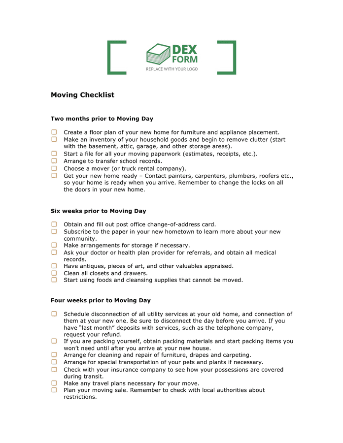 Moving Checklist Example In Word And Pdf Formats 5789