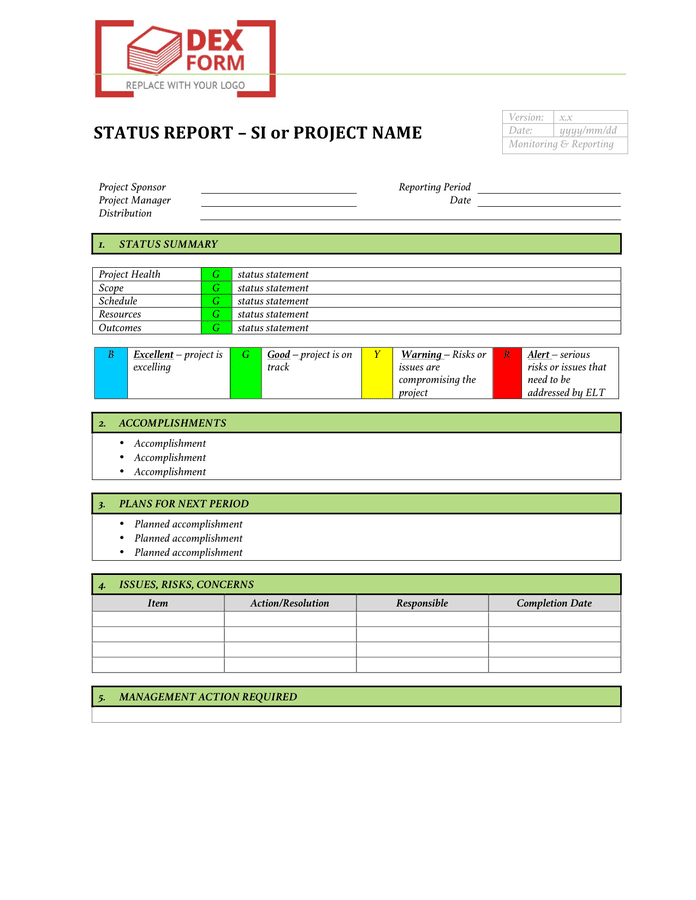 Project status report template in Word and Pdf formats