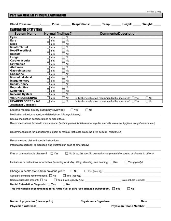 Annual physical examination form example in Word and Pdf formats page