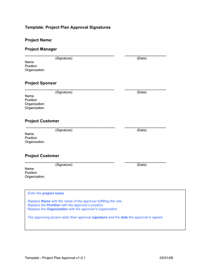 Project plan approval signatures template page 1