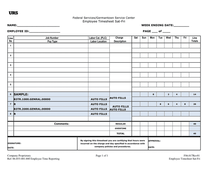 Employee Timesheet in Word and Pdf formats