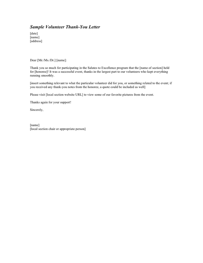 Sample Volunteer Thank you Letter In Word And Pdf Formats