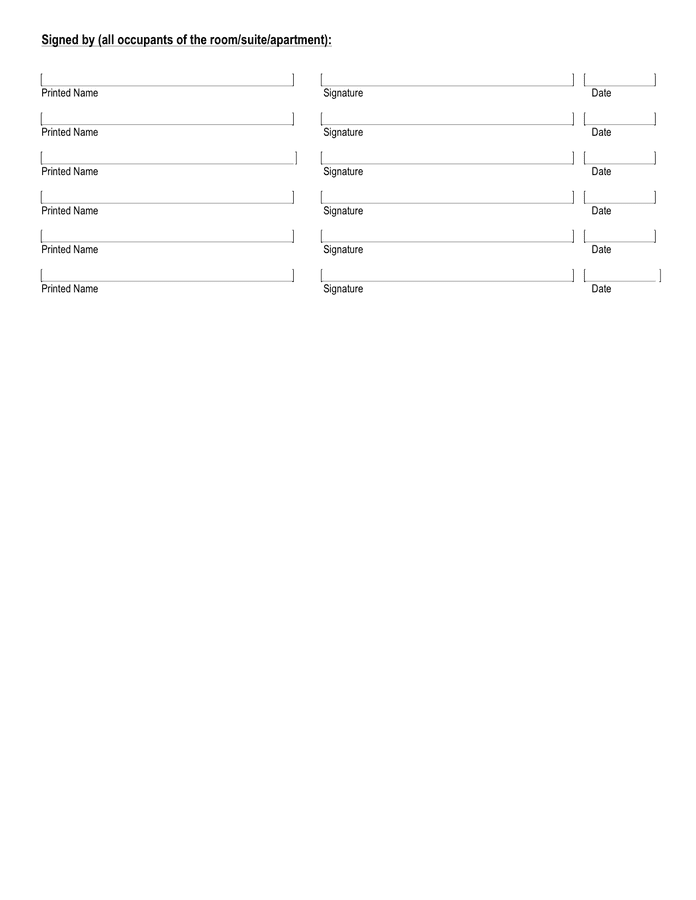 Apartment / suitemate agreement in Word and Pdf formats page 3 of 3