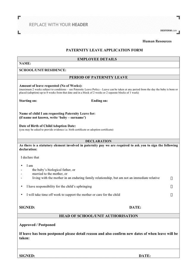 Paternity Leave Application Form Gb In Word And Pdf Formats