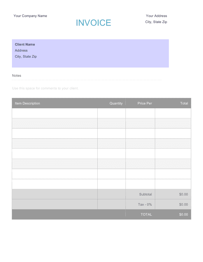 Simple Invoice Template - download free documents for PDF, Word and Excel