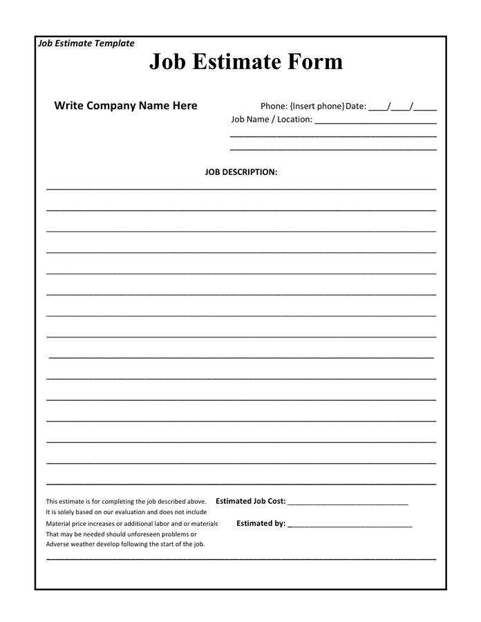 Free Job Estimate Form