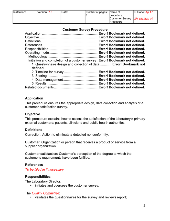 Customer Survey Procedure Template in Word and Pdf formats - page 2 of 5