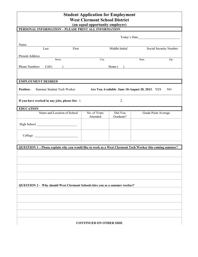 student-application-for-employment-template-in-word-and-pdf-formats