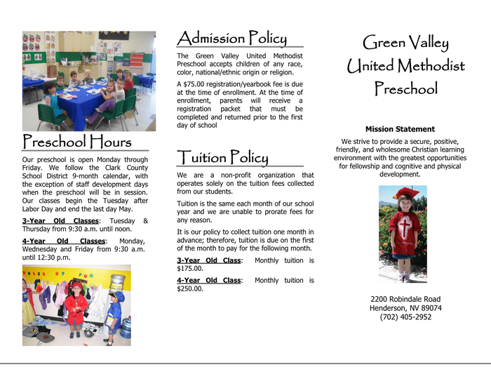 Preschool Brochure in Word and Pdf formats - page 2 of 2