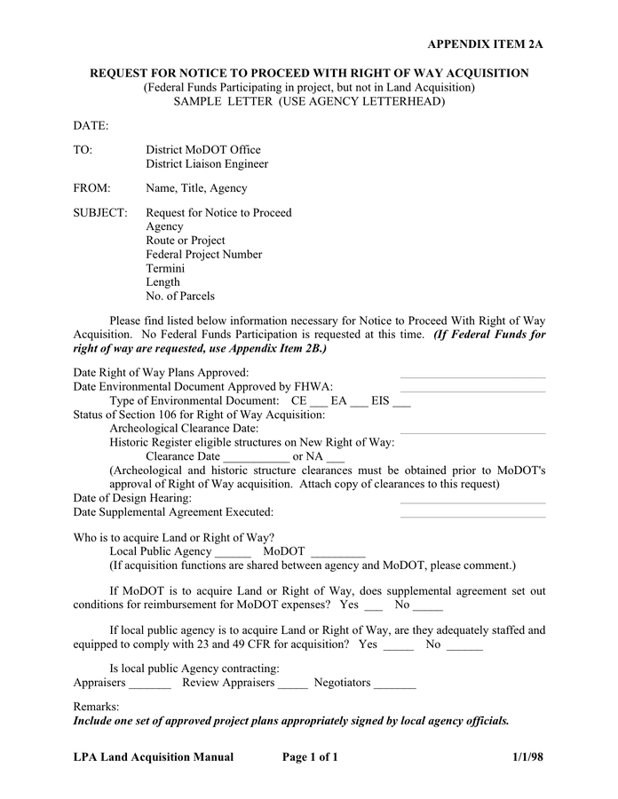 Notice To Proceed Template In Word And Pdf Formats