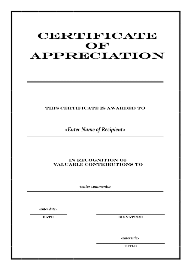 Certificate of appreciation preview